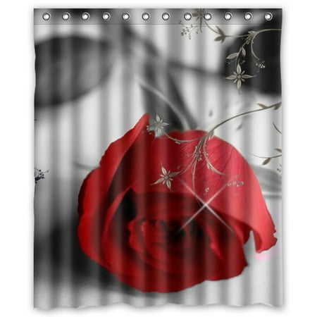 Red Shower Curtain Set GreenDecor Happy Shopping Go Red Dangerous Rose Waterproof Shower Curtain Set with Hooks Bathroom Accessories Size 60x72 inches ()