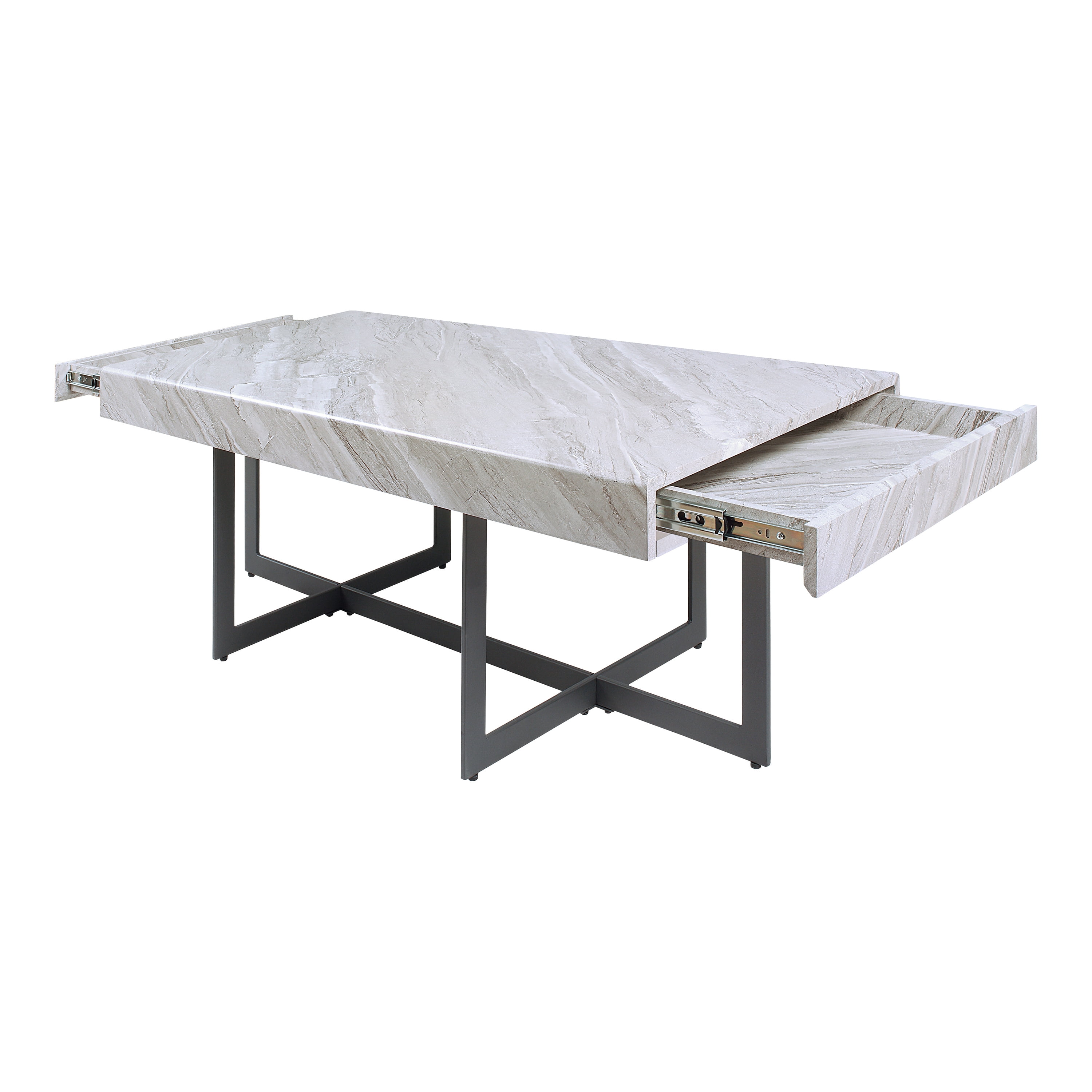 Furniture of America Ariadne 2-Drawer Wood Gray and Gun Metal Coffee Table
