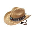 thumbnail image 5 of Sun Hats for Women Unisex Western Cowboy Wide Brim Straw Sun Hat Beach Fedora Khaki One Size, 5 of 5