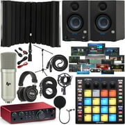 Focusrite Scarlett 2i2 4th Gen 2x2 USB Audio Interface Full Studio Bundle with Software Kit, New Designed Eris 3.5 Studio Monitors, ATOM MIDI Pad Controller, Boom Arm & Isolation Recording Shield