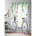 thumbnail image 4 of Sheer Curtains 108 Inches Long 2 Panels Set for Living Room, Spring Semi Sheer Curtains for Windows, Bicycles Botanical Leaves Rose Colorful Stripes Voile Window Treatments Rod Pocket Curtain, 4 of 7
