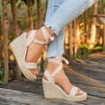 thumbnail image 4 of Rokment Espadrilles Wedge Strappy Dress Sandals for Women Bride Wedding Beach Summer Stylish Casual Suede Open Toe Ankle Strap Platform Chunky High Heels Dress Shoes Beige Size 6.5, 4 of 6