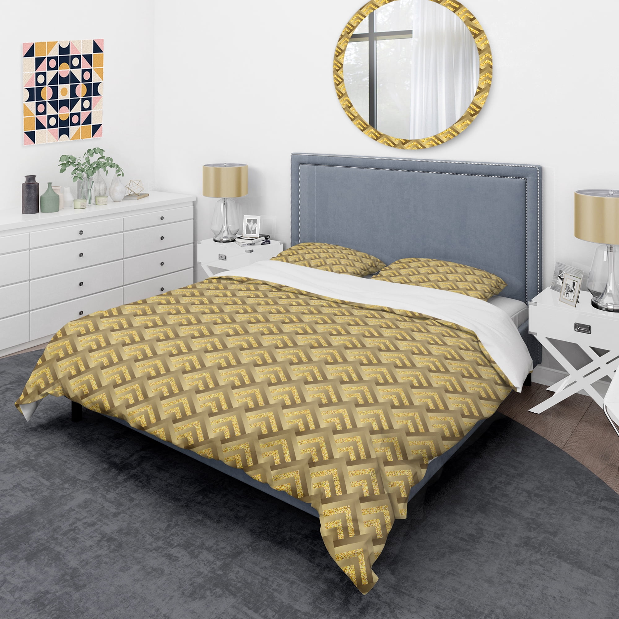 Designart 'Golden Plaid pattern' Mid-Century Modern Duvet Cover Set