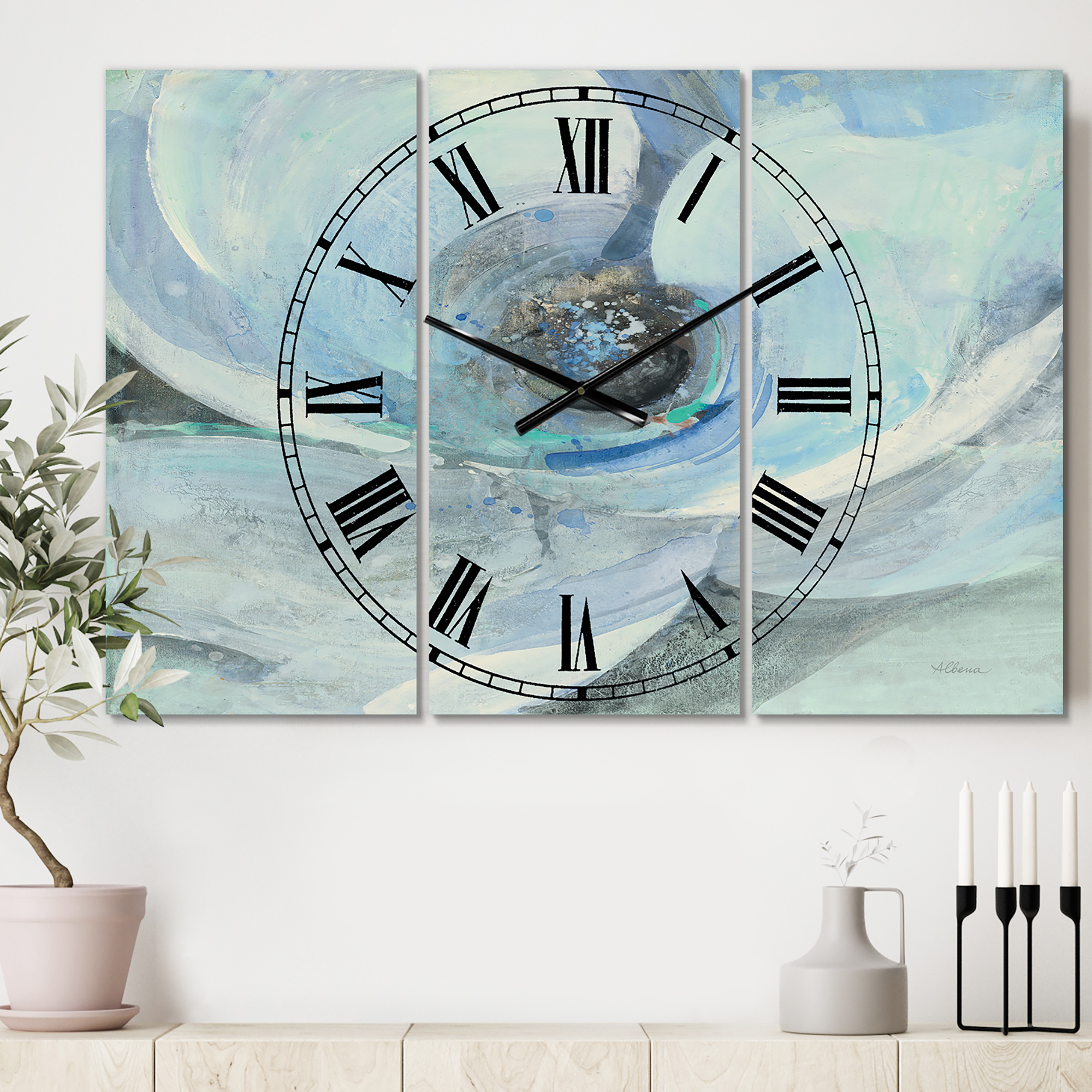 Designart 'Watercolor Moonlight Magnolia I' Farmhouse wall clock