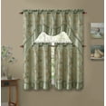 thumbnail image 1 of 3 Piece Sage Double Layer Leaf Embroidered Kitchen Window Curtain Set with Valance, 1 of 1