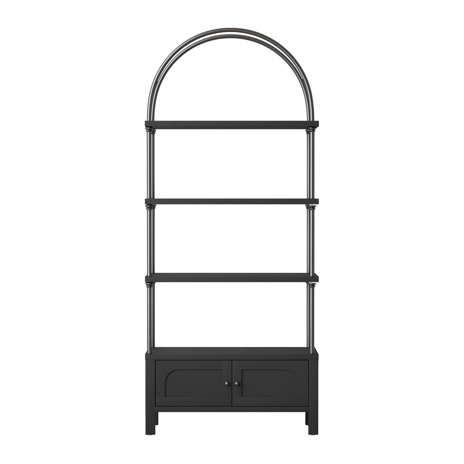 Furnibear Arched Bookshelf with Door 72 Inches Tall 5 Tier Storage Shelf with Cabinet,Modern Open Bookcase for Living Room or Home Office,Black