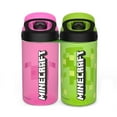 thumbnail image 3 of Zak Designs 2pc 16 oz Kids Water Bottle Plastic with Flip Straw Carry Handle, Minecraft Creeper & Pig, 3 of 14