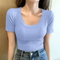 thumbnail image 3 of Mittory Women Short Sleeve Tops Scoop Neck Ribbed Knit Slim Fitted Basic Tee Shirts Casual Summer Trendy Clothes, 3 of 8