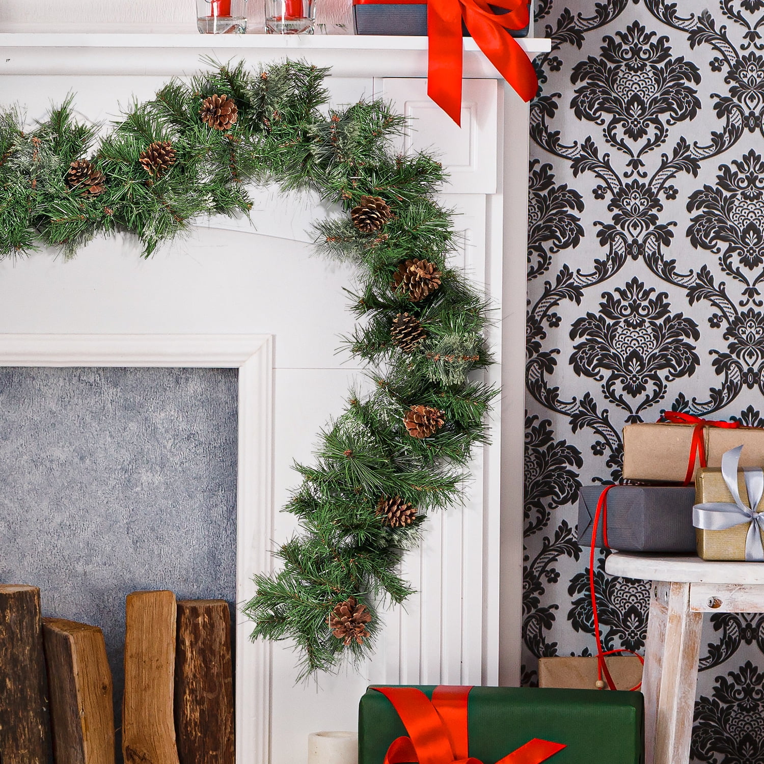 Kepooman 9' X 10" Christmas Cashmere and Snow Bristle Garland with Lights, Artificial Christmas Garlands Wreath Garland with 20 Pine Cones for Stairs Fireplaces Xmas (With LED Light), 160 Tips, Green Kepooman 9' X 10" Christmas Cashmere and Snow Bristle Garland with Lights, Artificial Christmas Garlands Wreath Garland with 20 Pine Cones for Stairs Fireplaces Xmas (With LED Light), 160 Tips, Green