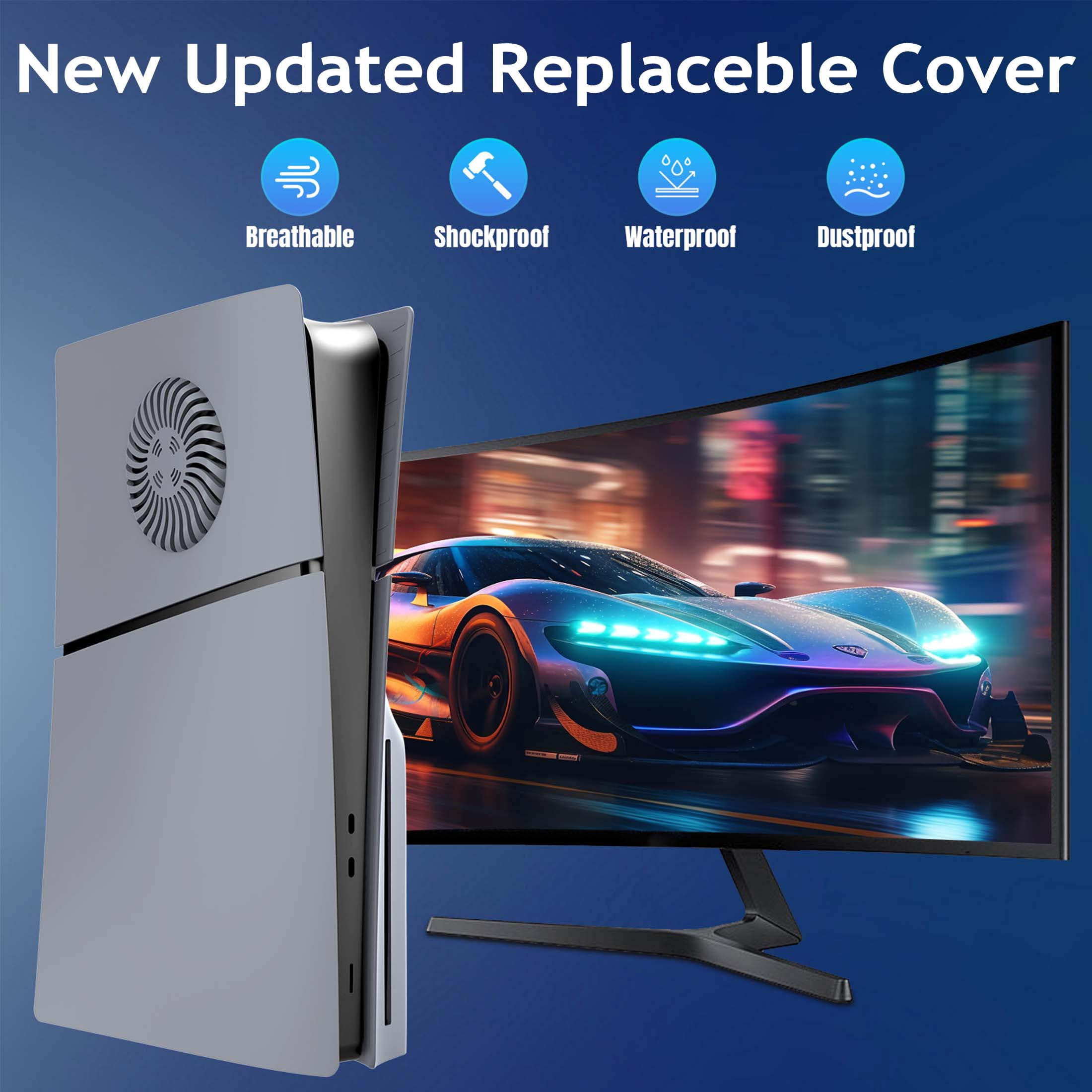 Faceplates for PS5 Slim Disc Edition Plate Cover Console with Cooling Vents & Dust Filter, 30th Anniversary Grey
