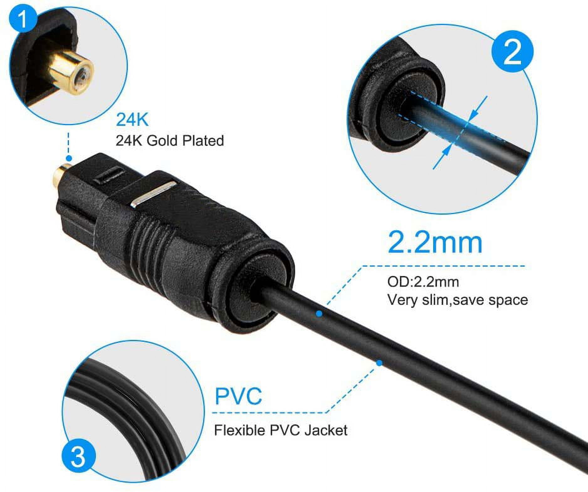 Câble optique numérique o Toslink (3M, cordon à fibre optique, plaqué or  24K) - Compatible avec Home Cinéma, barre de son, TV, Xbox, Playstation PS5  / PS6