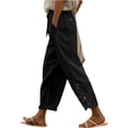 thumbnail image 2 of Petite Cropped Pant Women Casual Lightweight Pull On Wide Leg Drawstring Elastic Waist Summer Beach Pants with Pockets 23" 24" Inseam Black 2XL, 2 of 7