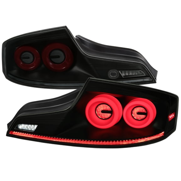 COUPE LED TAIL LIGHTS MATTE BLACK HOUSING SMOKED LENS RED LED BAR SEQUENTIAL TURN SIGNAL WITH BREATHING LIGHT EFFECT Made for and Compatible with 03-07 INFINITI G35