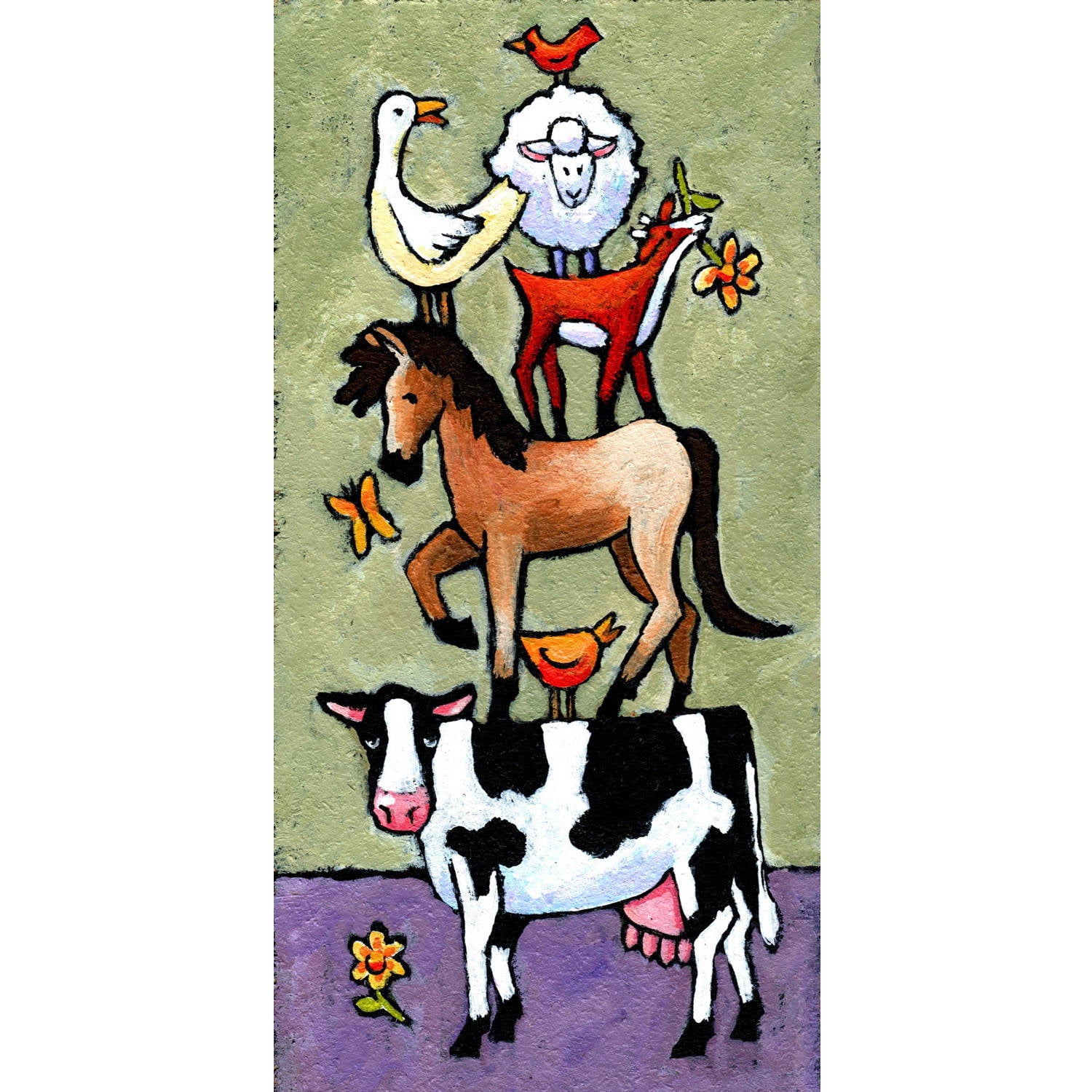 MARMONT HILL  - 'Barnyard Tower' by Janet Nelson Painting Print on Wrapped Canvas - Multi-Color 12 x 24
