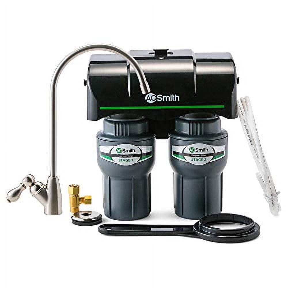A. O. Smith 2-Stage Carbon Under Sink Water Filtration System with Brushed Nickel Faucet
