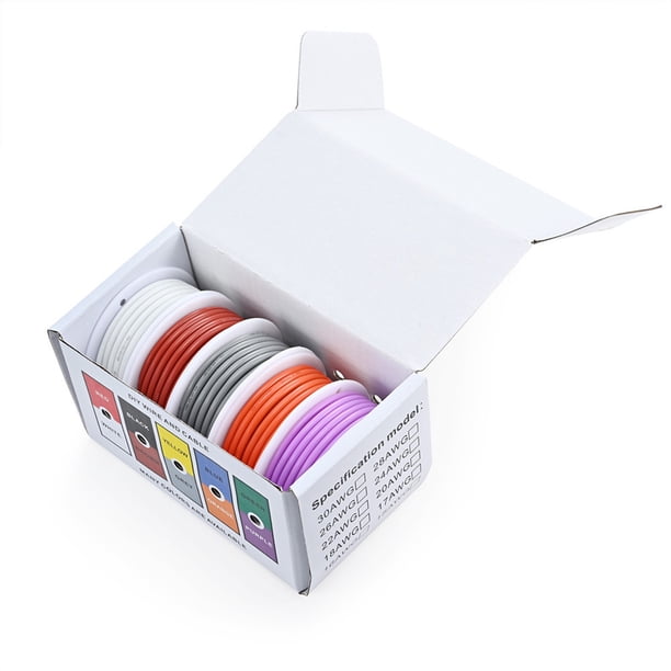 Cable eléctrico trenzado de calibre 22, calibre 22 AWG, 1,7 mm de diámetro, flexible, con aislamiento de silicona, cobre estañado, 60 hebras, para conexión eléctrica.