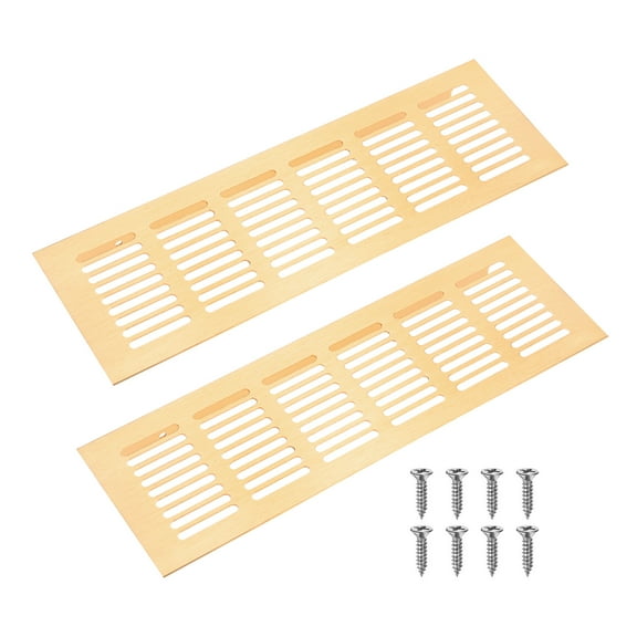 Uxcell 2-Pack Aluminum Alloy Door Air Vent Cover, 10x3"/250x80mm Ventilation Grille with Screws for Cabinet [Brushed Gold]