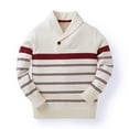 thumbnail image 1 of Hope & Henry Boys' Tan and Red Striped Sweater with Shawl Collar, 1 of 4