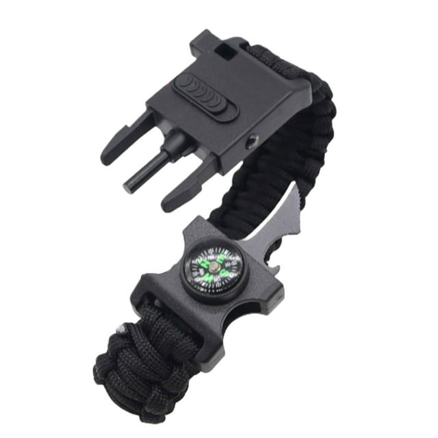 Transemion Polyester Survival Tool Multi-Functional Survival Bracelet Suitable For Camping Compass Black