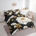 thumbnail image 3 of Manfei Chic White Peony Bedding Comforter Set 7pcs, Garden Flower Floral Queen Bedding Sets, Gold Leaves Queen Sheet Sets, Microfiber Room Decor, 3 of 8