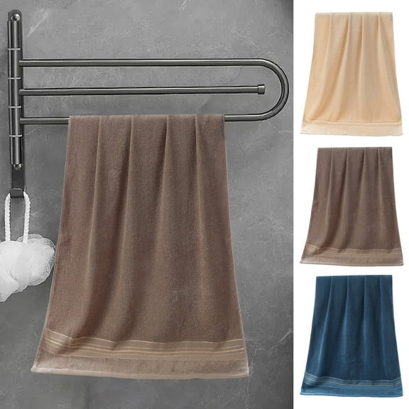 Premium Cotton Bath Towel 70x140cm - Super Absorbent, Quick Dry, Gold Trim Luxury Bath Towels for Adults, Soft Double-Sided Terry, Large Blue/Khaki/White Bath Towels for Home & Travel