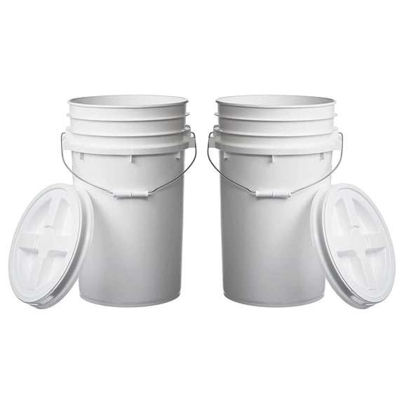 7 Gallon White Round Buckets (2 Pack) with Gamma Lids