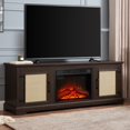 thumbnail image 6 of PAPROOS TV Stand With 18" Fireplace up to 65" TV, Rattan Doors TV Console Media Console with Storage Cabinet and Adjustable Shelves for Living Room, Wood Farmhouse Entertainment Center, Cherry, 6 of 11