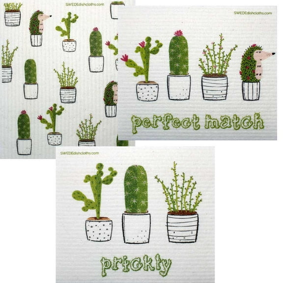 Swedish Dishcloth Set of 3 Cloths (Mixed Cactus) Paper Towel Replacements