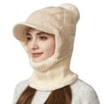 thumbnail image 2 of DJN Women's 3-in-1 Knit Hat Scarf Set Color Block Winter Neck Warmer Outdoor Windproof Cold Weather Hat Beige One Size, 2 of 6