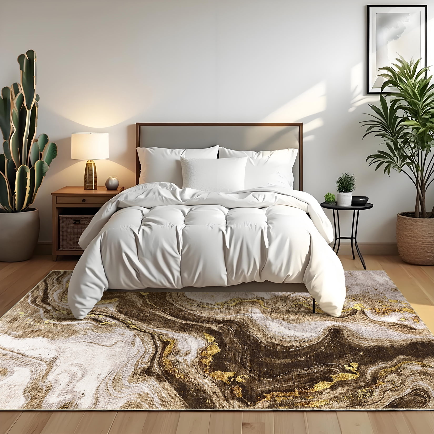 HOMERRY Large Washable Abstract 10' x 13' Area Rug for Living Room Non-Slip Indoor Carpet, Brown