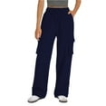 thumbnail image 3 of BiZtdJrK Womens Cargo Jogger Sweatpants Solid Drawstring Waist Athletic Pants Outdoor Casual Travel Sweat Pants with Multi Pockets for on Walmart Navy S, 3 of 7