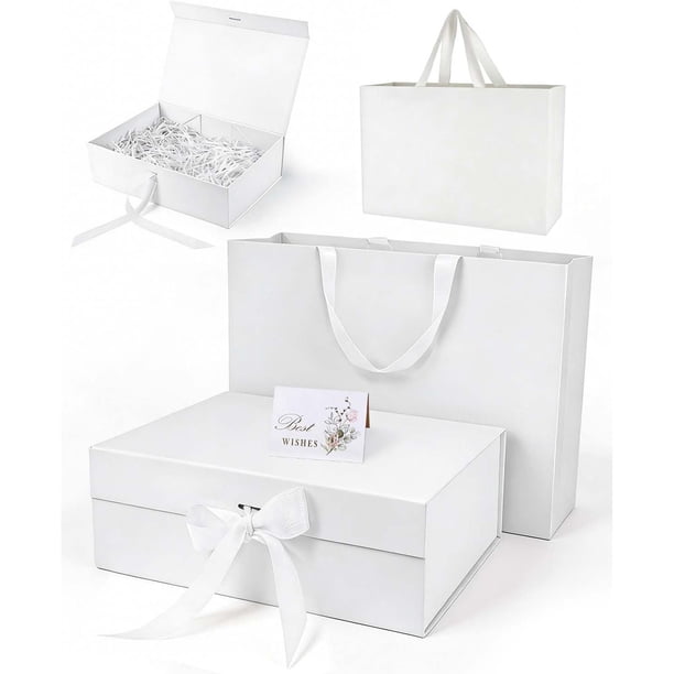 Juego de Cajas de Regalo, Con Caja de Regalo(34 * 25 * 12.5 CM)+ Bolsa de Regalo,con Bodas y Fiestas, Bridal shower, Boda, Halloween, Navidad (Blanco)