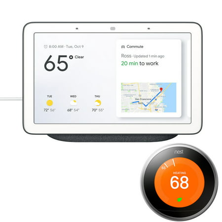 Google Home Hub with Google Assistant (GA00515-US) - Charcoal (6290306) with Nest Learning Thermostat - 3rd Gen - (Stainless