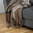 thumbnail image 2 of Taupe Plaid Woven Throw Blanket with Fringe 50" x 60", 2 of 7