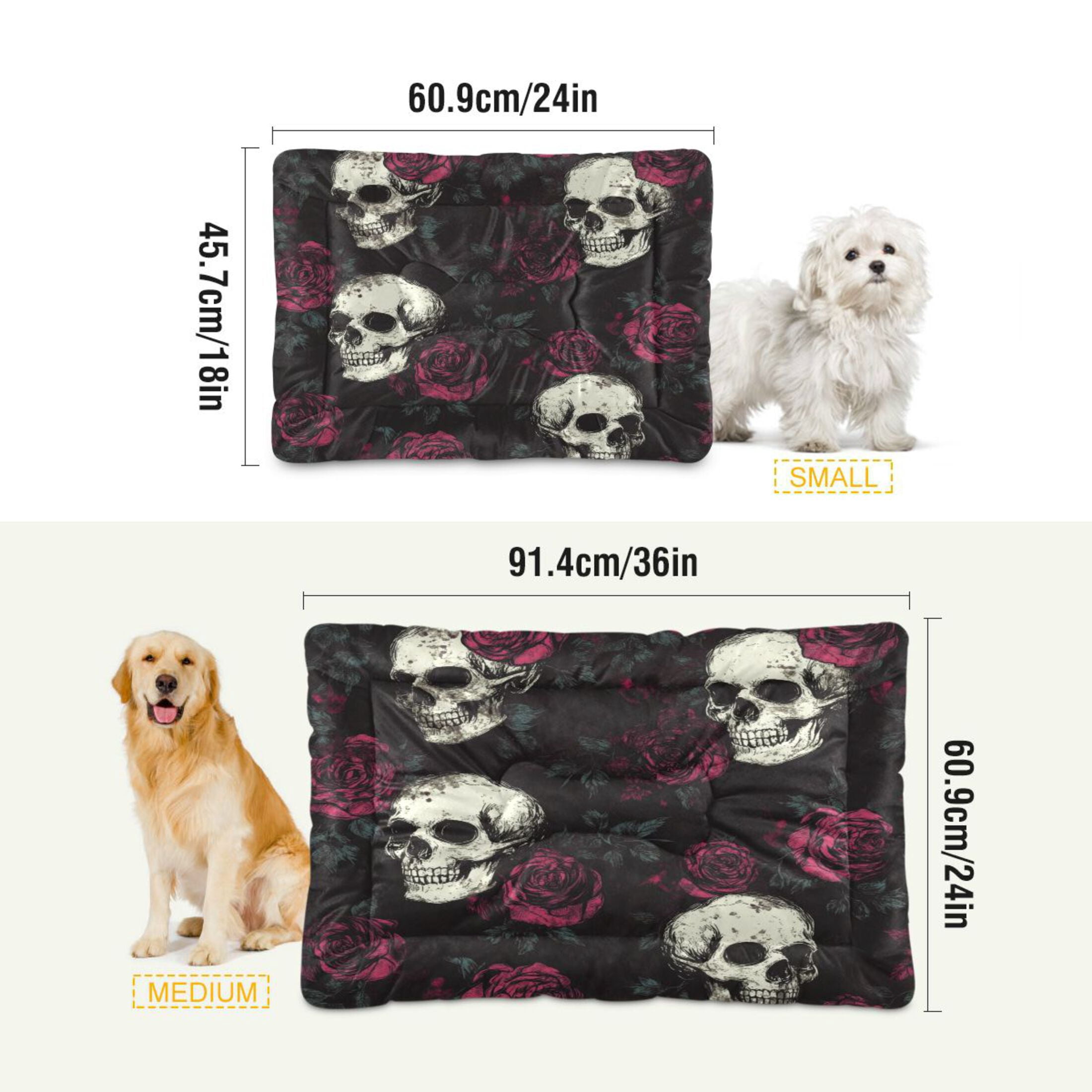 Qxltty Skull Burgundy Roses Pattern Ped Pad Wear-resistant and Hard to Bite Through Sleeping Pad for Small Medium Large Dogs Winter Pet Bed 36×24in