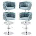 thumbnail image 5 of Peispie Counter Height Bar Stools Set of 4, 25.6"-31.5" Adjustable Swivel Woven Velvet Bar Chairs with Chrome Base for Kitchen Island, Low Back Barstools for Adult, Blue, 5 of 10