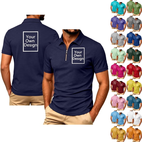 VBVC Men's Custom Personalized Quarter Zip Shirt , Short Sleeve Work Team Golf Top For Men, Army Green , S-3XL