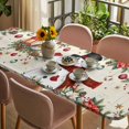 thumbnail image 3 of Christmas Table Cloths for 8 Foot Rectangle Tables, Snowman Xmas Tree Snowflake Winter Bird Poinsettia Patio Waterproof Elastic Fitted Tablecloths, Washable Rectangular Table Cover for Camping, 3 of 8