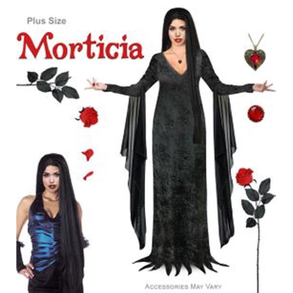 Plus Size Morticia Vampire Lady Halloween Costume Kit with Wig and Accessories 1X