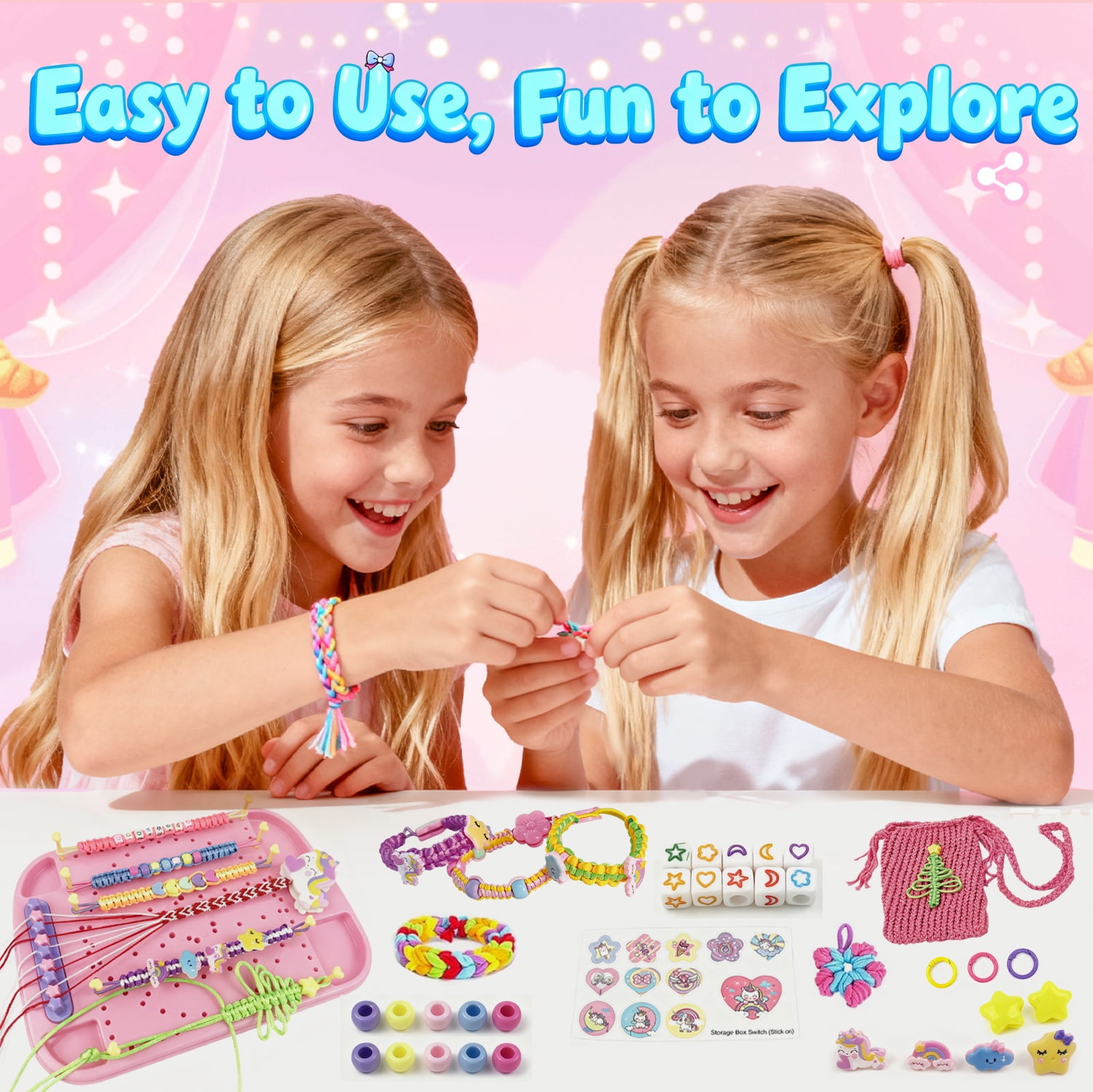 LINXUXIE 6-in-1 Weaving Loom, Friendship Bracelet Kit, DIY Arts and Crafts Sets for Bracelet & Potholder & Bag, Birthday Gifts for 6-12 Years Old