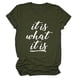 thumbnail image 1 of Camiseta de verano de manga corta con estampado negro sobre verde oliva para mujer, cómoda e informal, camiseta con letras extragrandes XXXL, 1 of 4