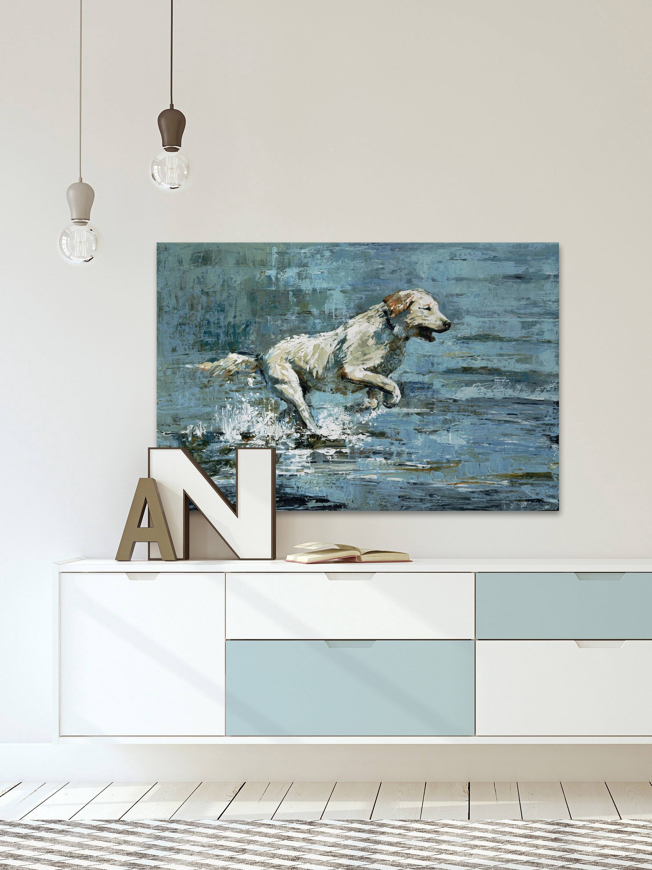 Marmont Hill Dog Splashing Canvas Wall Art