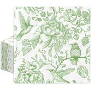 80Pcs Green Floral Paper Napkin Vintage Flower Bird Luncheon Napkin Disposable Dinner Napkin for Home Kitchen Tea Party Supplies