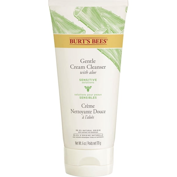 Crème nettoyante douce pour peaux sensibles de Burt’s Bees®, nettoyant facial à usage quotidien avec aloès pour peaux sensibles,