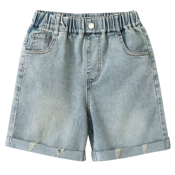 Tween Girls High Waist Denim Shorts, Casual Baggy Jean Shorts with Faded Wash for Summer