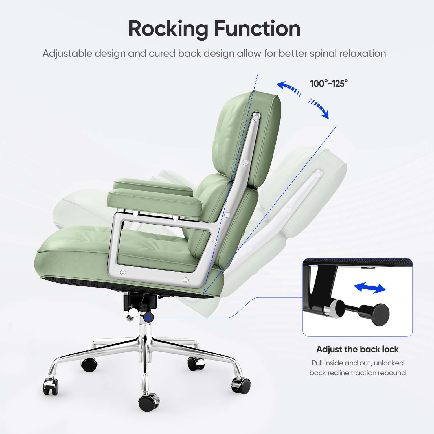 Cottinch Mid Back Genuine Leather Office Chair, Executive Desk Chairs with Aluminum Arms & Thickened Backrest, Ergonomic Office Chair Swivel Office Leather Chair with Lumbar Support, Green