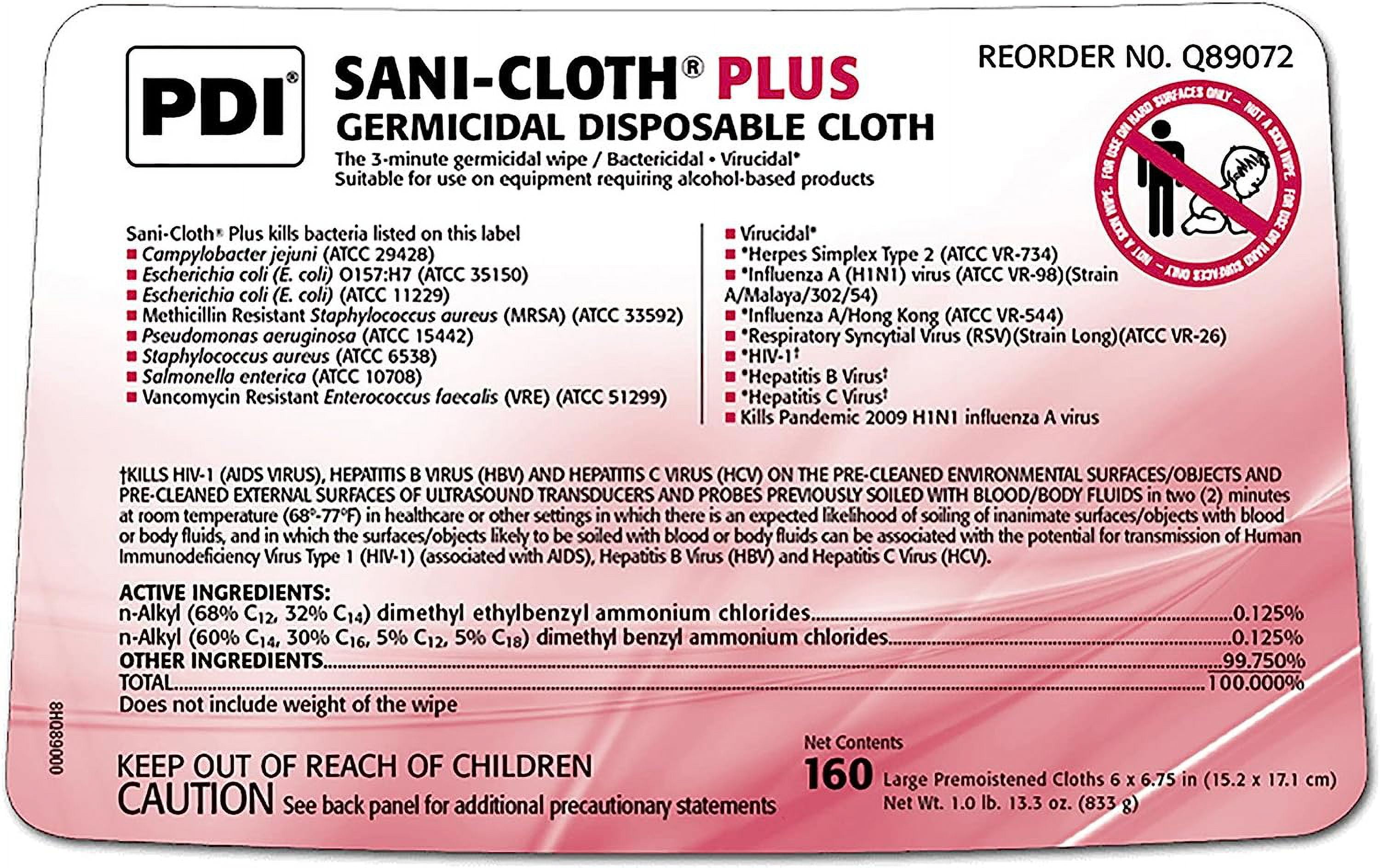 PDI Sani-Cloth Plus Germicidal Disposable Wipes, 160 Wipes per Canister, Case of 12