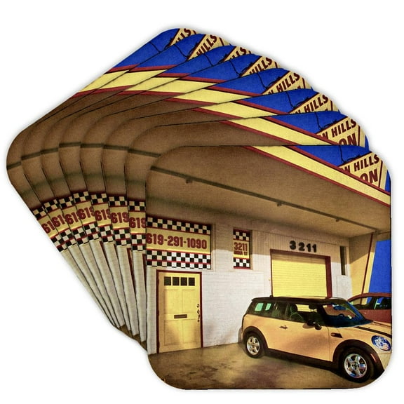 3drose, Yellow Garage, Set of 8 Coasters - Soft