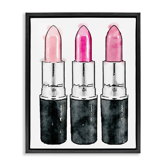 Stupell Industries Three Pink Lipsticks Jet Black Framed Floating Canvas Wall Art, 16x20, by Amanda Greenwood