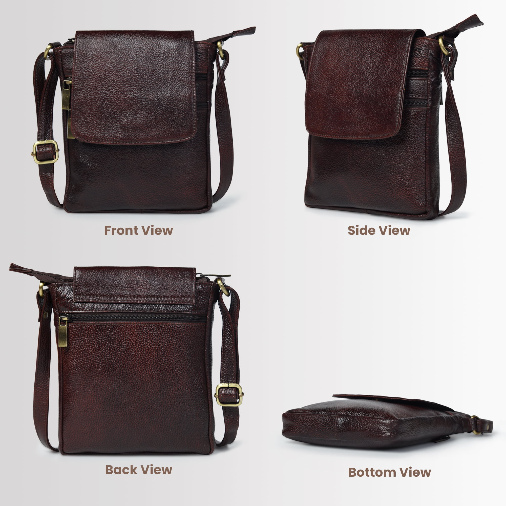 ADYAN Brown Genuine Leather Crossbody Messenger Bag for Men and Women Travel Shoulder Bag with Adjustable Straps Compact Stylish Everyday Pouch for Office Work and Casual Use 7x8.5x1.5 Inch